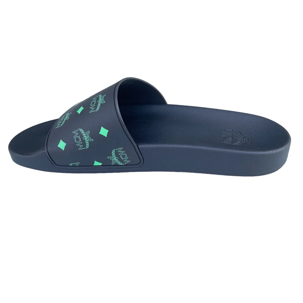 MCM Mens Black/Green Visetos Print Rubber Slides Slippers, MEX CSSX01 JW0 EU42